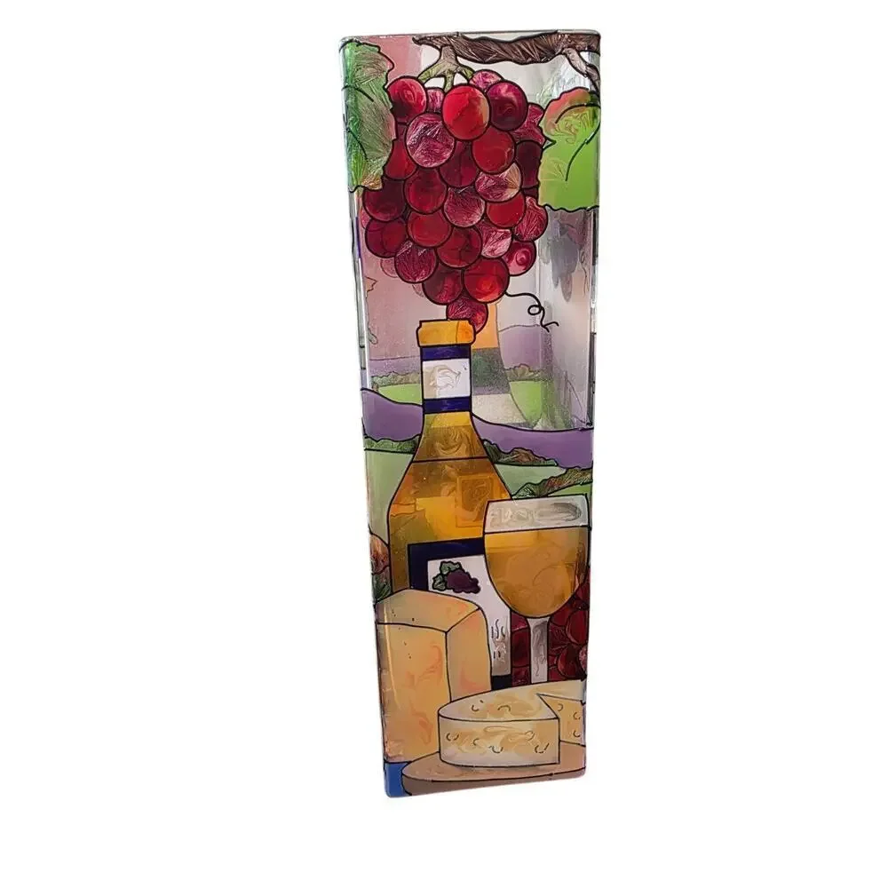 Joan Baker Hand Painted Wine & Cheese Glass Vase 10